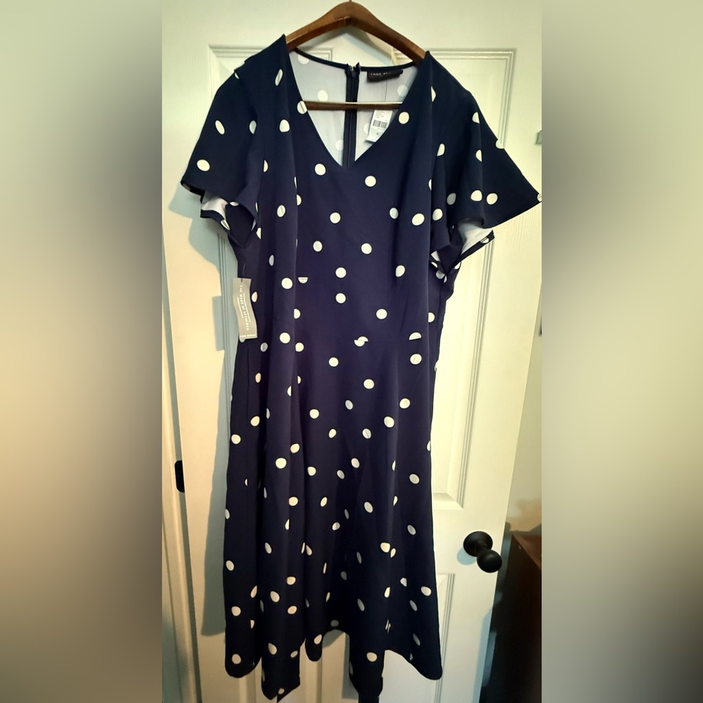 Lane Bryant Lena Dress, elegant navy polka dot Size 20 never worn with tags